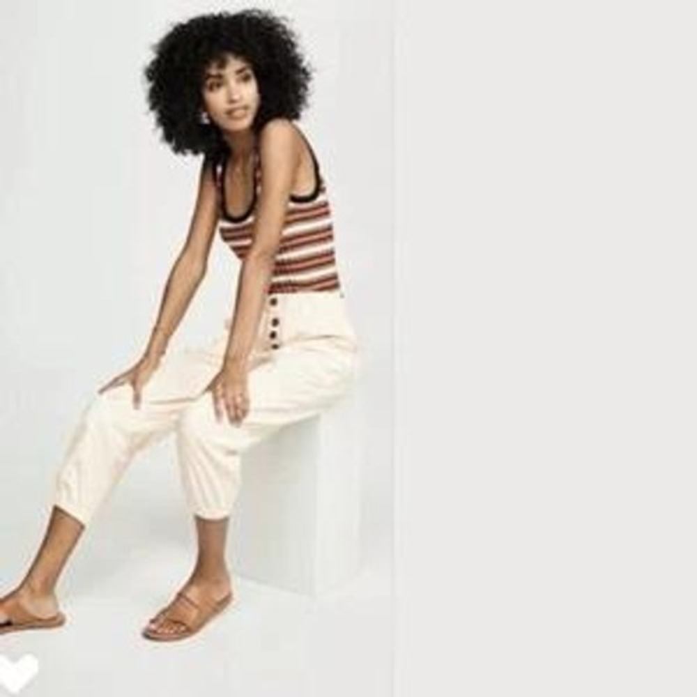 Free People Cream Cadet Capri Jogger Pants High Rise Button Fly Womens M Utility